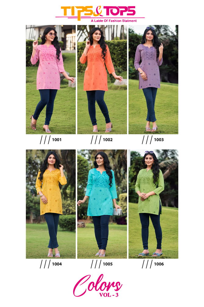 Tips And Tops Colors Vol 3 Embroidery Heavy Rayon Western Ladies Top Wholesale Price In Surat
